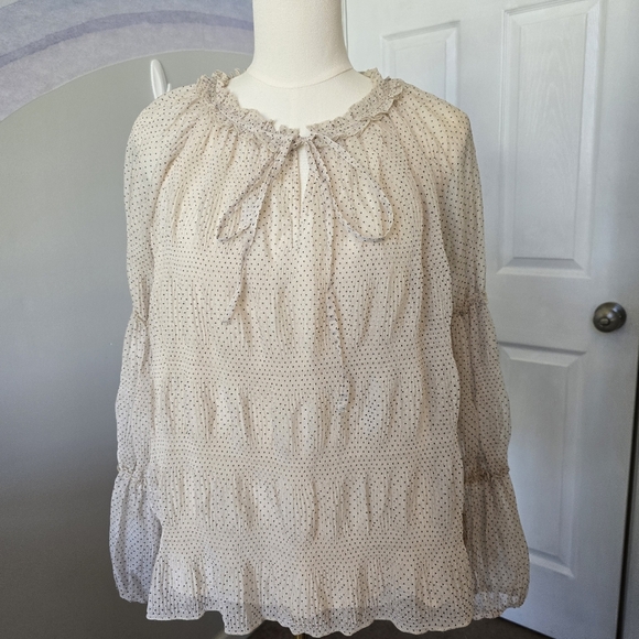 Blu Pepper | Medium | Cream & Black Polka Dot Long Sleeve Blouse - Picture 2 of 10